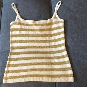 Cream and Gold Striped Knitted Tank Top with Scoop Neckline.